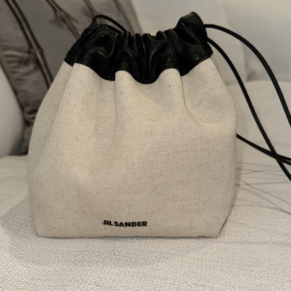 Jil Sander Black and Cream Drawstring Bag